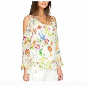 Johnny Was Fusion Cold Shoulder Floral Top S Boho Coastal Cottagecore Western